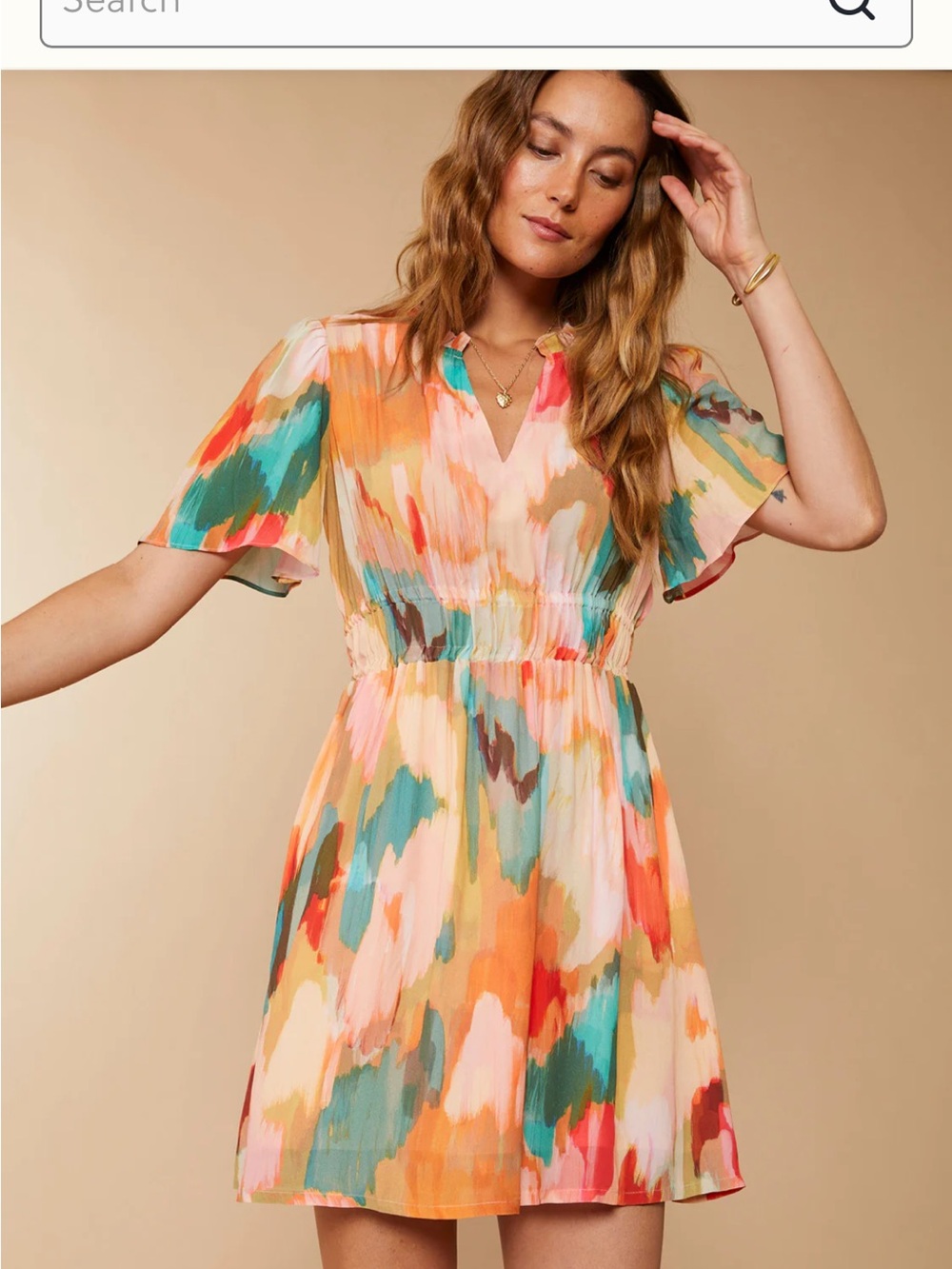 Spartina 449 Olivia Abstract Watercolor Short Dress in Corals and Greens M